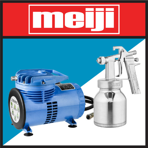 [EZM.1191179] MEIJI Spray Gun F65 + Mini Compressor PT-888 / Semprot Cat (3850-065)
