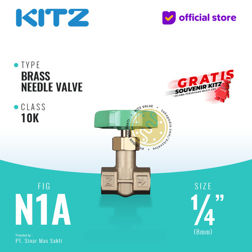 [EZR.2200054] Needle Valve Brass KITZ 10K Fig. N1A , 1/4"- 8A - 8mm , Drat / Screw