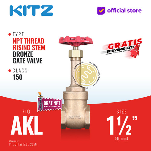 [EZR.2200134] NPT Gate Valve Rising Stem Fig. 150 AKL , 1 1/2" - 40mm , Drat Kasar  / Screw NPT