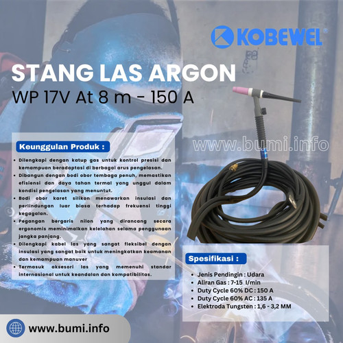 [EZM.4000001] Stang Las Argon - Kobewel Tig Torch WP 17V At 8m - 150A
