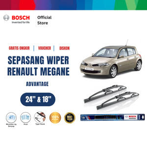 [EZR.2400002] Bosch Sepasang Wiper Kaca Mobil Renault Megane Hatchback 2006 Size 24 dan 18 Inci