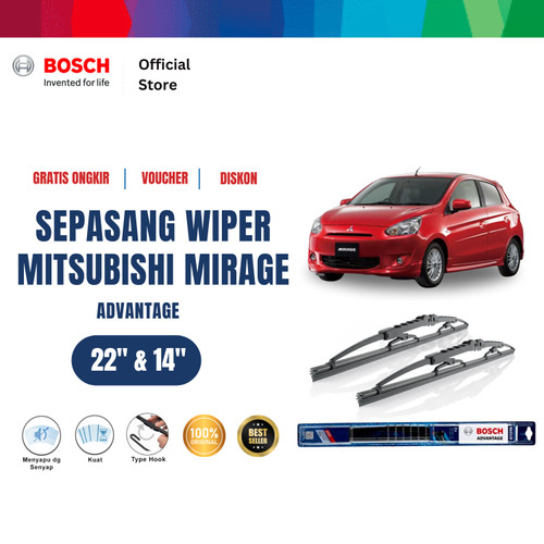 [EZR.2400019] Bosch Advantage Wiper Sepasang Depan Mobil Mitsubishi Mirage Size 22"+14"