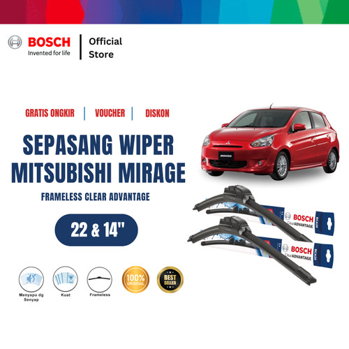 [EZR.2400020] Bosch Frameless Wiper Sepasang Depan Mobil Mitsubishi Mirage Clear Advantage Size 22"+14"