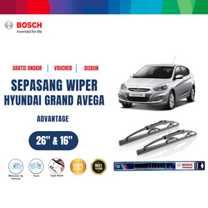 [EZR.2400038] Bosch Advantage Wiper Sepasang Depan Mobil Hyundai Grand Avega Size 26"+16"
