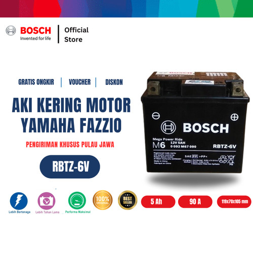 [EZR.2400045] Aki Kering Motor Yamaha Fazzio - Maintenance Free - Bosch RBTZ-6V