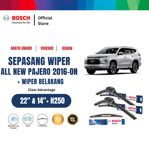 [EZR.2400048] Bosch Wiper Frameless Sepasang  Depan dan Belakang Mobil Mitsubishi All New Pajero Sport 2016-On Clear Advantage 22" + 18" + H250