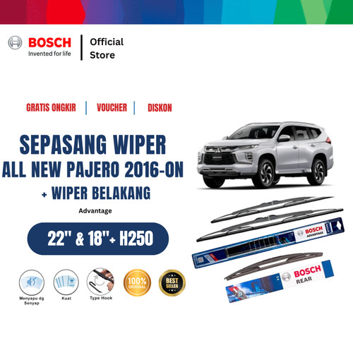 [EZR.2400049] Bosch Advantage Wiper Sepasang Depan dan Belakang Mobil Mitsubishi All New Pajero Sport 2016-On Size 22 - 18 Inci dan H250