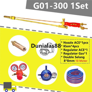[EZM.1180017] 1SET G01-300 Gas Cutting Torch ada Nozzle Klem Regulator Double Selang Stang Las Blender Potong Gas Cutting Torch