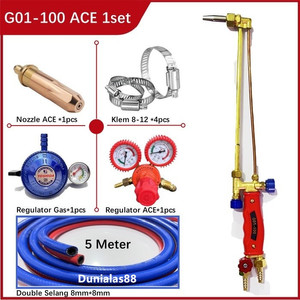 [EZM.1180018] 1set G01-100 Gas Cutting Torch Dan Sparepart 1Set G01-100 Nozzle Klem Regulator Gas Regulator OXY Regulator ACE Double Selang 8mm G01 100 Cut Torch