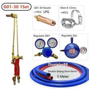 [EZM.1180019] 1set G01-30 Gas Cutting Torch Dan Sparepart 1Set G01-30 Nozzle Klem Regulator Gas Regulator OXY Regulator ACE Double Selang 8mm G01 30 Cut Torch