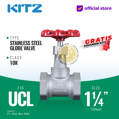 [EZR.2200004] Globe Valve Stainless SUS304 KITZ Fig. 10 UCL , 1 1/4" - 32A - 32mm , Drat / Screw