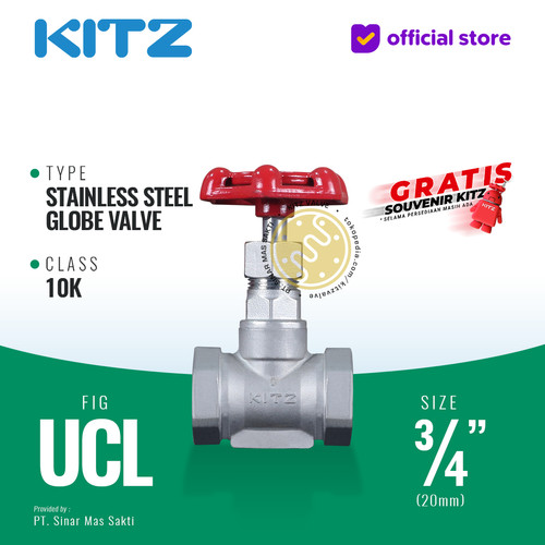 [EZR.2200006] Globe Valve Stainless SUS304 KITZ Fig. 10 UCL , 3/4" - 20A - 20mm , Drat / Screw