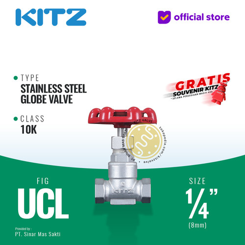 [EZR.2200009] Globe Valve Stainless SUS304 KITZ Fig. 10 UCL , 1/4" - 8A - 8mm , Drat / Screw