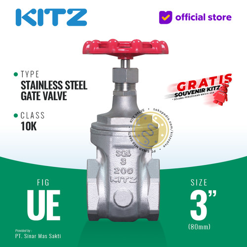 [EZR.2200015] Gate Valve Stainless SUS304 KITZ Fig. 10 UE , 3" - 80A - 80mm , Drat / Screw