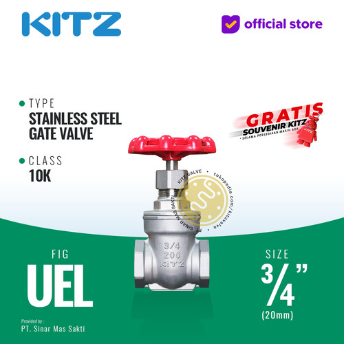[EZR.2200022] Gate Valve Stainless SUS304 KITZ Fig. 10 UEL , 3/4" - 20A - 20mm , Drat / Screw