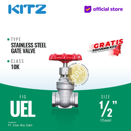 [EZR.2200023] Gate Valve Stainless SUS304 KITZ Fig. 10 UEL , 1/2" - 15A - 15mm , Drat / Screw