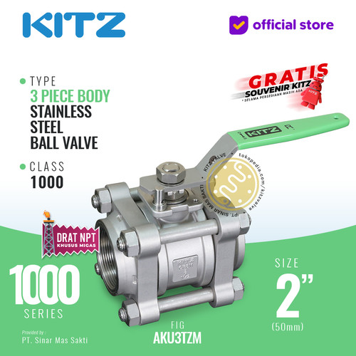 [EZR.2200308] KITZ 3-Piece SUS Ball Valve Fig. 1000 AKU3TZM , 2" - 50mm , Drat Kasar NPT