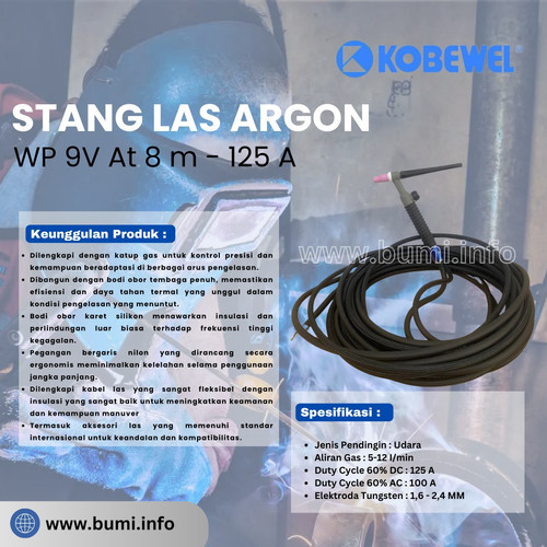 [EZM.4000104] Stang Las Argon - Kobewel TIG Torch WP 9V At 8m - 110A