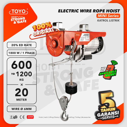 [EZO.1600115] Mini Electric Hoist / Katrol Listrik 600/1200 Kg x 20 Meter TOYO