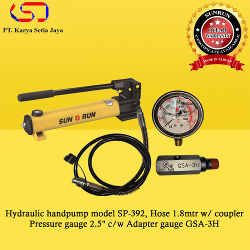 [EZO.1900001] Hydraulic handpump model SP-392, Hose 1.8mtr w/ coupler Pressure gauge 2.5" c/w Adapter gauge GSA-3H