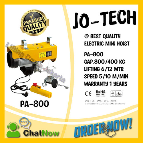 [EZO.1500248] Electric Mini Hoist PA-800kg x 12Mtr "JO-TECH" (ORDER INSTAN GOJEK)