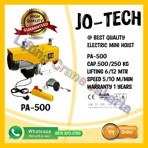 [EZO.1500269] Electric Mini Hoist wire Mini Hoist Cap.500kg/250kg 12Mtr