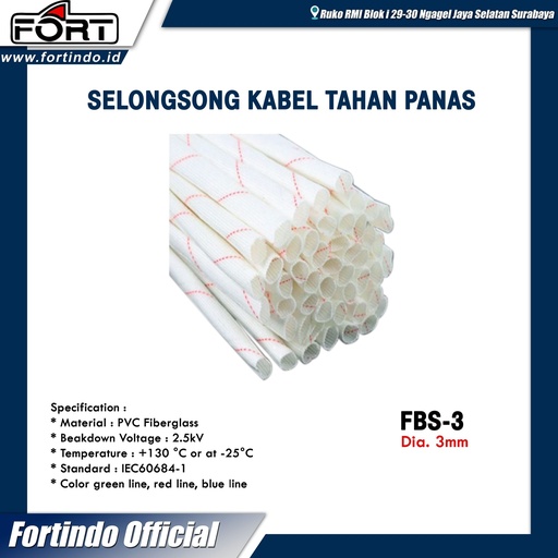 [EZM.1030001] Fiberglass Sleeving FBS-3 Selongsong Kabel Tahan Panas FORT