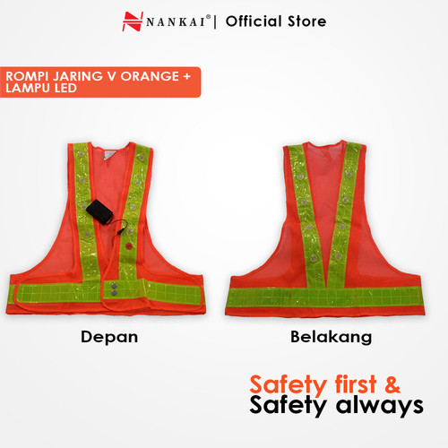 [EZM.8701331] Rompi Safety Proyek / Pengaman Jaring V Orange + LED Nankai