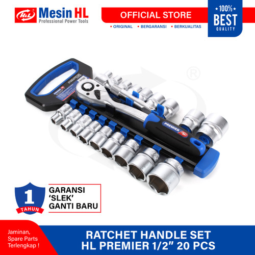 [EZM.8600083] HL Kunci Shock Set Ratchet 72T Handle Set HL Premier 1/2" 20PCS HL72T20