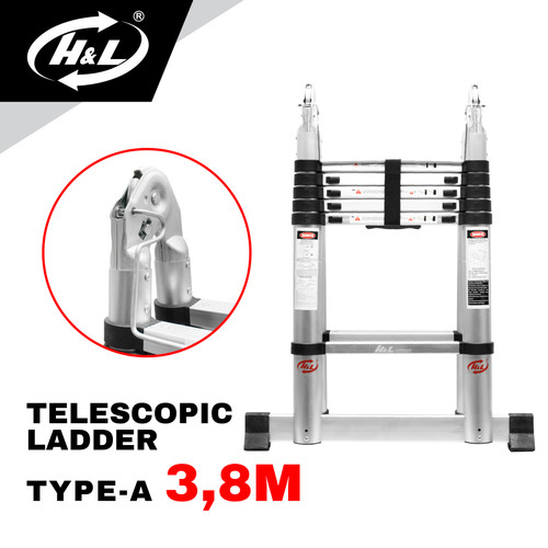 [EZM.8600613] HL Tangga Lipat Aluminium Teleskopik Tipe A 3.8M Double
