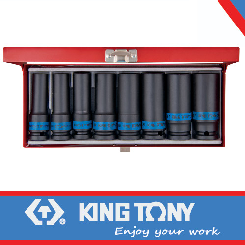 [EZM.8900262] 8PC DEEP IMPACT SOCKET SET METRIC BLACK.1/2"DR - KING TONY 4410MP01