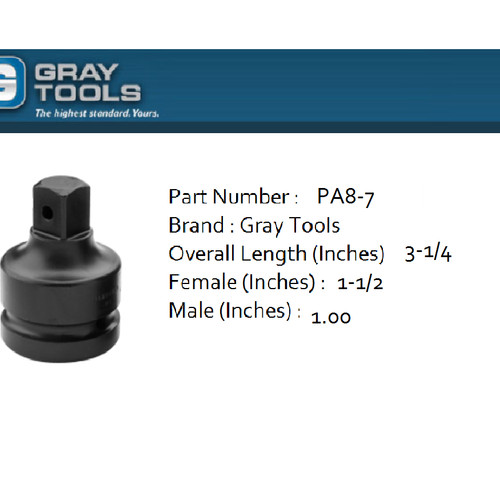 [EZM.8901330] ADAPTER IMPACT 1-1/2" FEMALE 1" MALE Gray Tools PA8-7