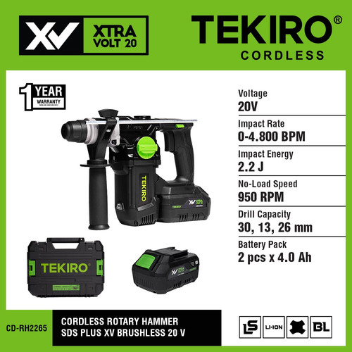 [EZM.4600010] TEKIRO Cordles Rotary Hammer 20V SDS Plus XV Brushless