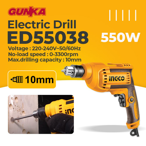 [EZM.8100010] Electric Drill (10mm/550w) INGCO ED55038 Bor Tangan Listrik Mengebor Melubangi Papan Triplek Kayu Besi Plat