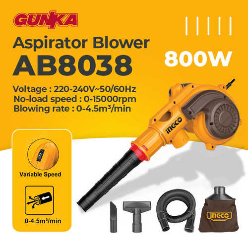 [EZM.8100011] Aspirator Blower (4.5m³/min) INGCO AB8038 - Peniup Angin Penghisap Debu Tangan Portable Mengeringkan Kendaraan Daun Kering Bulu Listrik  Industrial