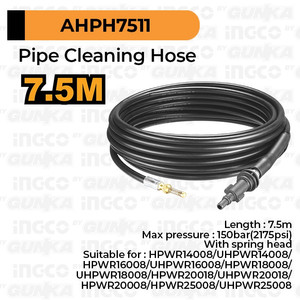 [EZM.8100066] Pipe Cleaning Hose (7.5 m, 150 bar) AHPH7511 Selang Jet Pembersih Pipa Wastafel Pembuangan Kotoran Tersumbat Mampet