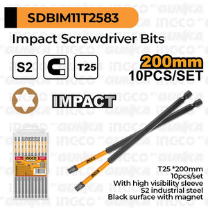 [EZM.8100070] 10-Pcs Impact Screwdriver Bits (T25 x 20Cm) SDBIM11T2583 Mata Obeng Torx Magnet Impact Pembuka Buka Pengencang Kencang Baut Torx