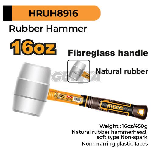 [EZM.8100100] Soft Rubber Hammer (White 16oz/450g) INGCO HRUH8916 Palu Karet Putih Malet Pasang Keramik Marmer Parket Vinyl Granit Anti Penyok Pecah