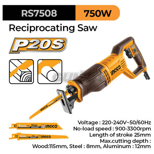 [EZM.8100103] Reciprocating Saw (750W) INGCO RS7508 Mesin Gergaji Listrik Potong Pipa Sabre Saber Tulang Kayu Besi Hollow Plat
