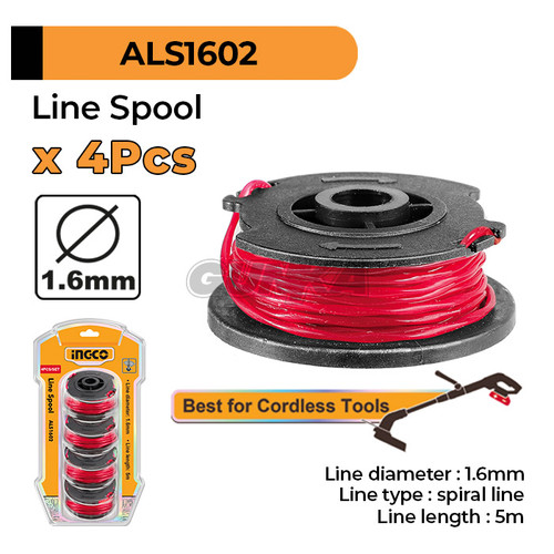 [EZM.8100117] 4-Pcs Nylon Spool Line (5 m) INGCO ALS1602 Tali Senar Mata Mesin Potong Pemotong Rumput Auto-Feed for CGTLI20018 CGTLI20328 CGTLI20301 CGTLI203285 CGTLI203285