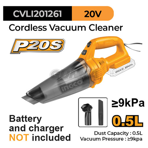 [EZM.8100118] P20S Cordless Vacuum Cleaner (0.5 L) INGCO CVLI201261 Mesin Vakum Sedot Penyedot Debu Baterai Hand-Held Portable Mobil Sofa Kasur HEPA Filter Anti Tungau ex CVLI2001