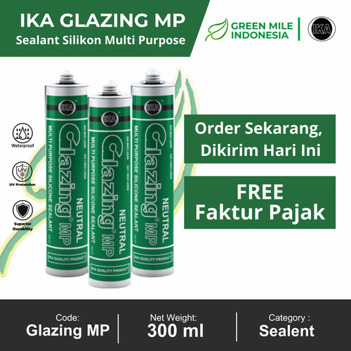 [EZM.8100134] Glazing MP Green (Clear 300 ml Neutral) Silicone Sealant Silikon Silen GLAZING IKA Hijau Lem Kaca & Aluminium Non-Asam Paintable Kualitas WACKER GP-N Kemasan Tabung - Netral Bening