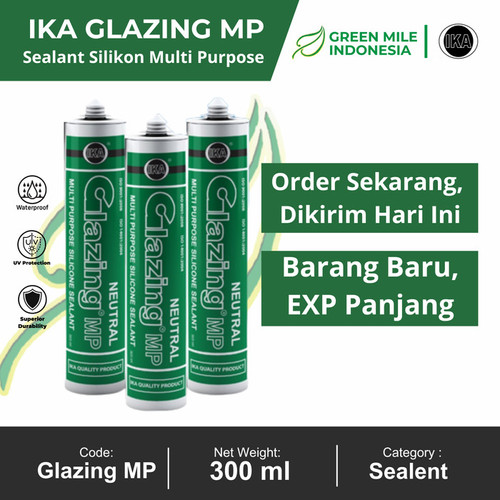 [EZM.8100136] Glazing MP Green (Black 300 ml Neutral) Silicone Sealant Silikon Silen GLAZING IKA Hijau Lem Kaca & Aluminium Non-Asam Paintable Kualitas WACKER GP-N Kemasan Tabung - Netral Hitam