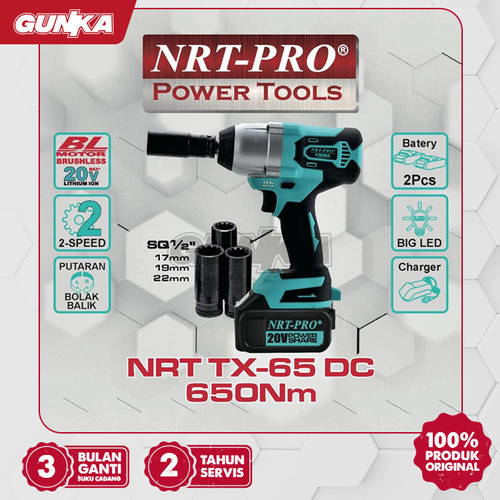 [EZM.8100138] Brushless Impact Wrench 20V (1/2" 2B1C) NRT-Pro TX65DC Mesin Pembuka Buka Baut Soket Socket Kunci 0.5 Inch Baterai Torsi Besar