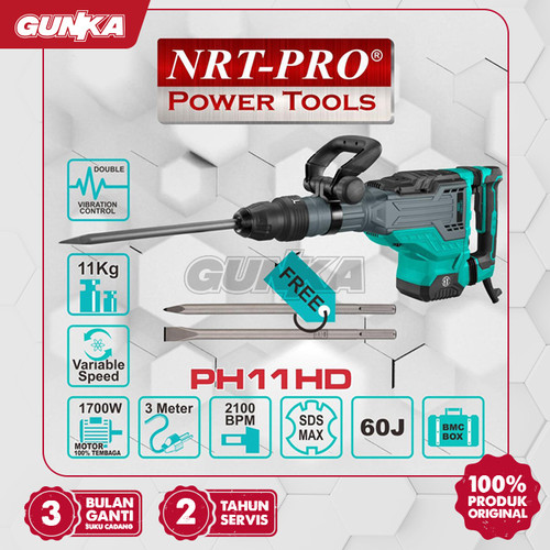 [EZM.8100145] Demolition Jack Hammer (11 Kg SDS-Hex 60J) NRT-Pro PH11HD Mesin Bor Bobok Beton Anti Vibration Tangan Kebas