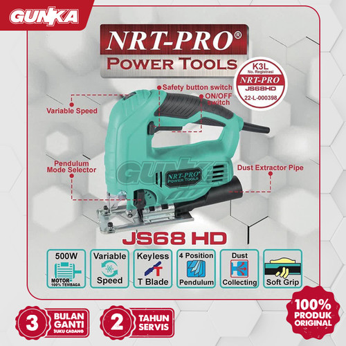 [EZM.8100148] Jig Saw (VS 500 W) NRT-Pro JS68HD Mesin Gergaji Ukir Bolak Balik Triplek Plat Besi