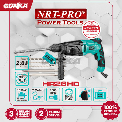 [EZM.8100149] Rotary Hammer Drill (26 mm SDS-Plus 2.8J) NRT-Pro HR26HD Mesin Bor Beton Mode Bobok