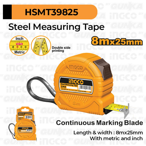 [EZM.8100177] Measuring Tape (8 m) INGCO HSMT39825 Meteran Besi 25mm Steel Double Side Marking Metric Inch