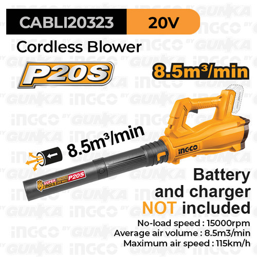 [EZM.8100183] P20S Cordless Blower (8.5m³/min) INGCO CABLI20323 Mesin Tiup Debu Daun Tipe Bazoka
