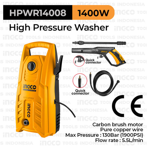 [EZM.8100438] Jet Cleaner (130 Bar) INGCO HPWR14008 - Mesin Pompa Cuci Steam Mobil
